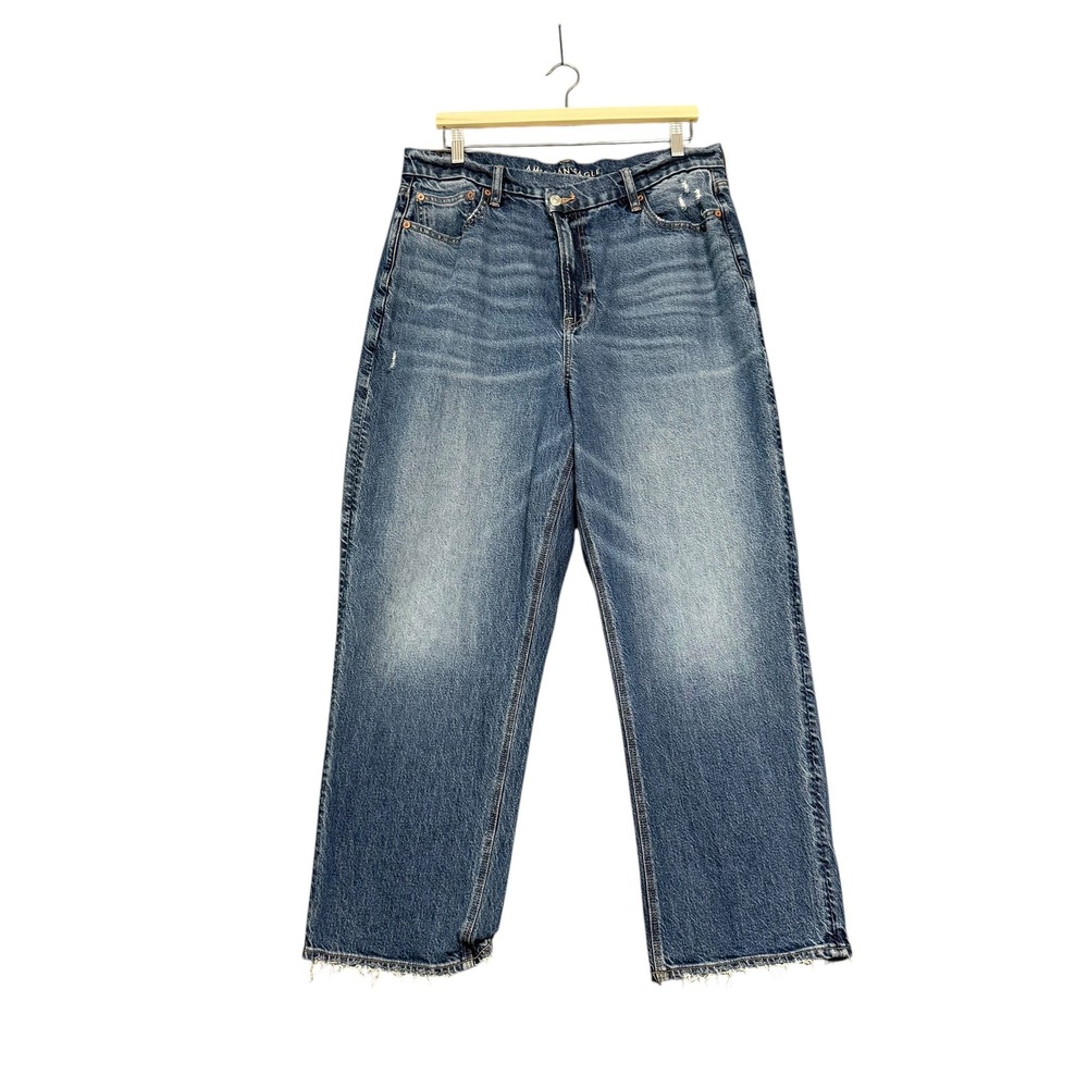 American Eagle | Curvy 90s Straight Criss Cross Jeans Distressed Size 16 Short